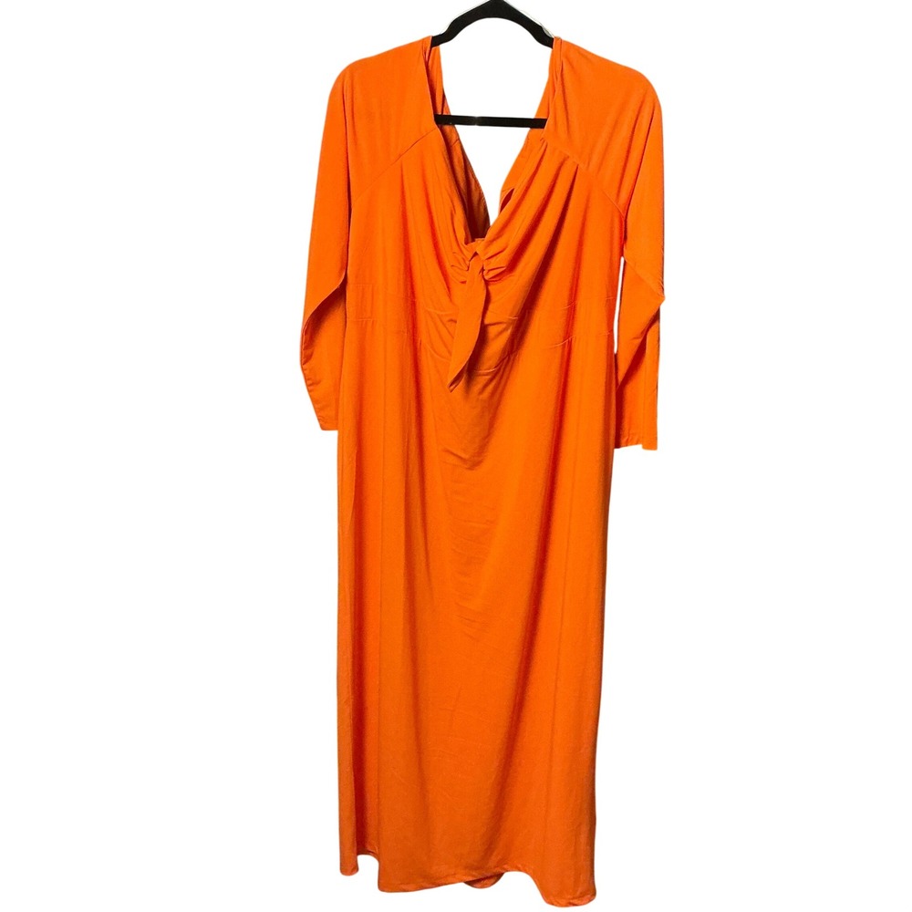 Eloquii Orange Knot Front V-Neck Maxi Dress Long Sleeve Size 22 NWT
